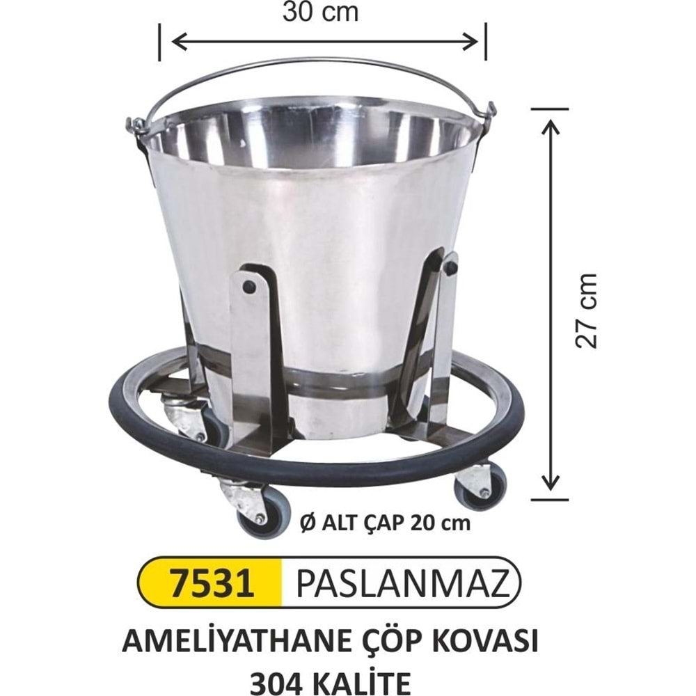 ARI METAL AMELİYATHANE ÇÖP KOVASI PASLANMAZ 7531