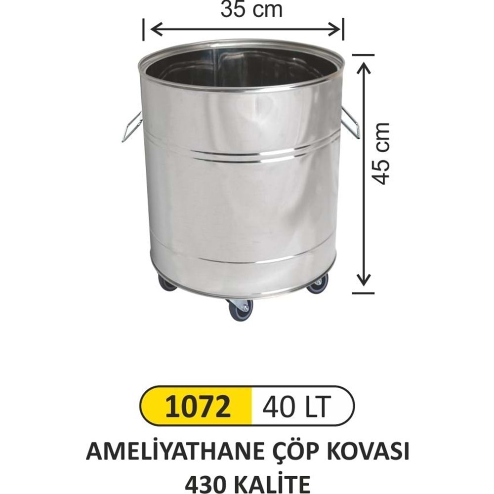 ARI METAL ÇÖP KOVASI PASLANMAZ 40 LT 1072