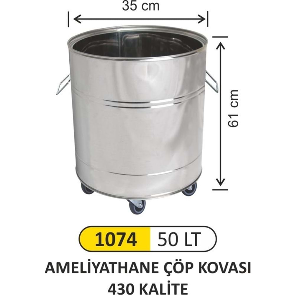 ARI METAL ÇÖP KOVASI PASLANMAZ 50 LT 1074