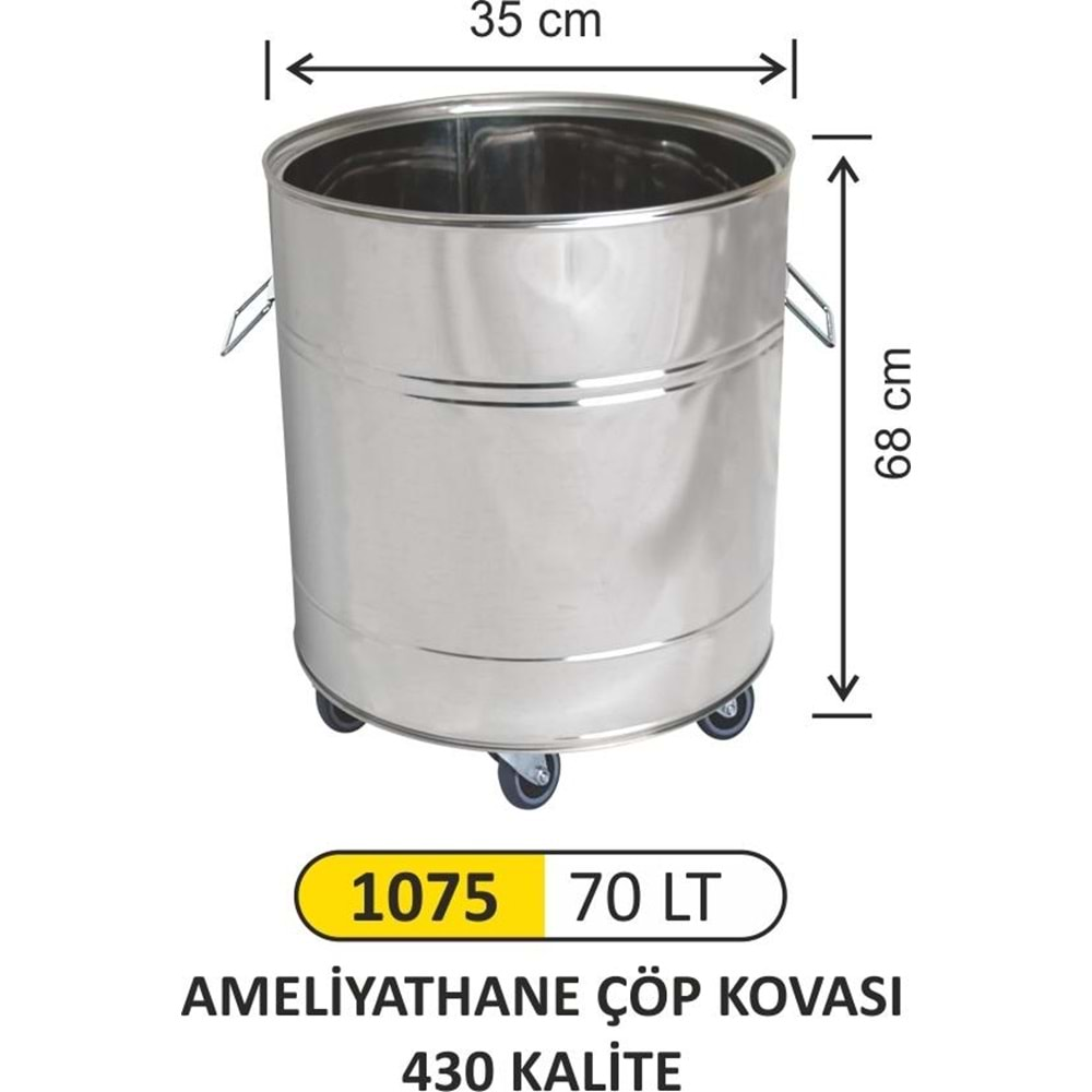 ARI METAL ÇÖP KOVASI PASLANMAZ 70 LT 1075