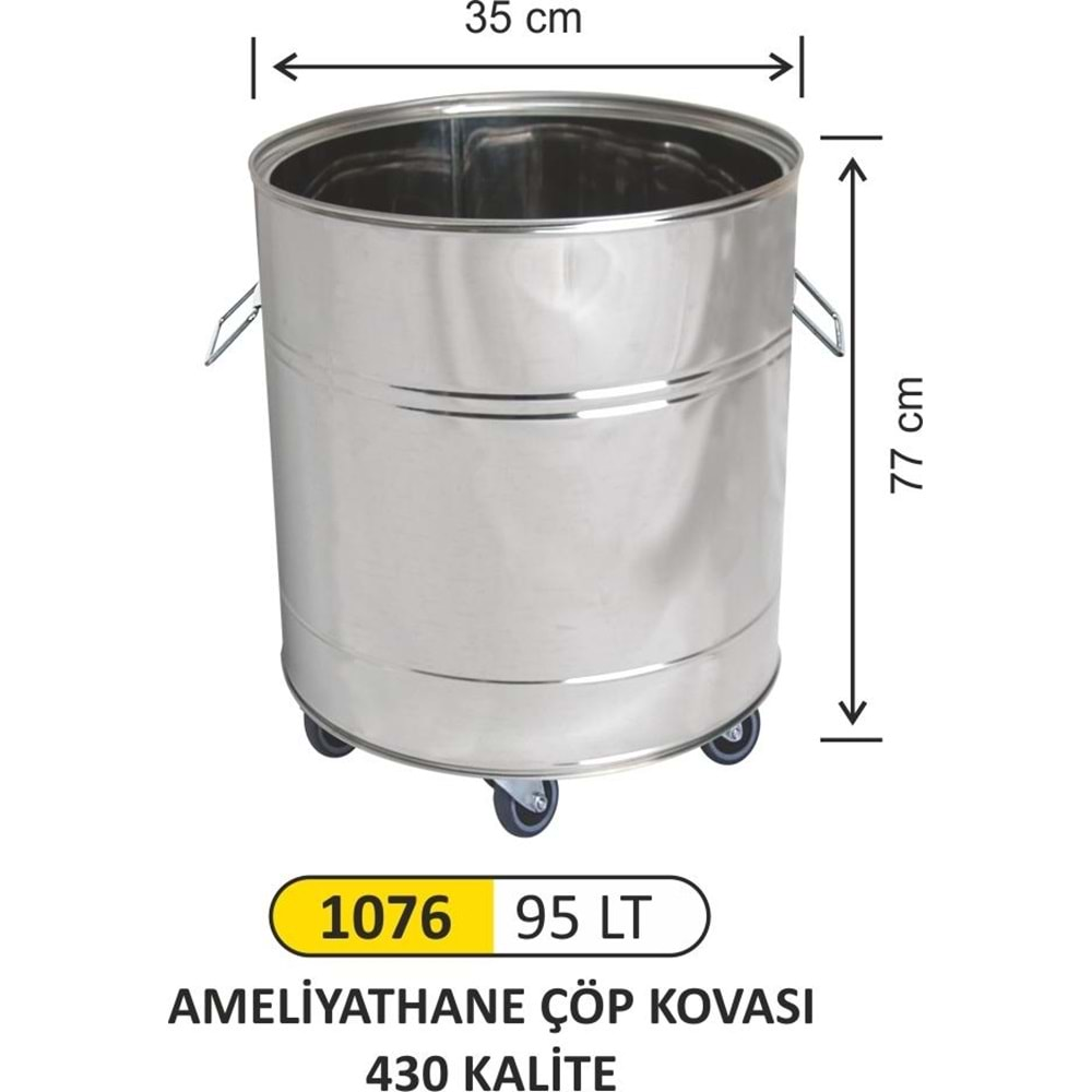 ARI METAL ÇÖP KOVASI PASLANMAZ 95 LT 1076