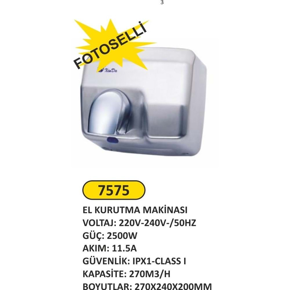 ARI METAL FOTOSELLİ EL KURUTMA MAKİNASI 2500W PASLANMAZ 7575