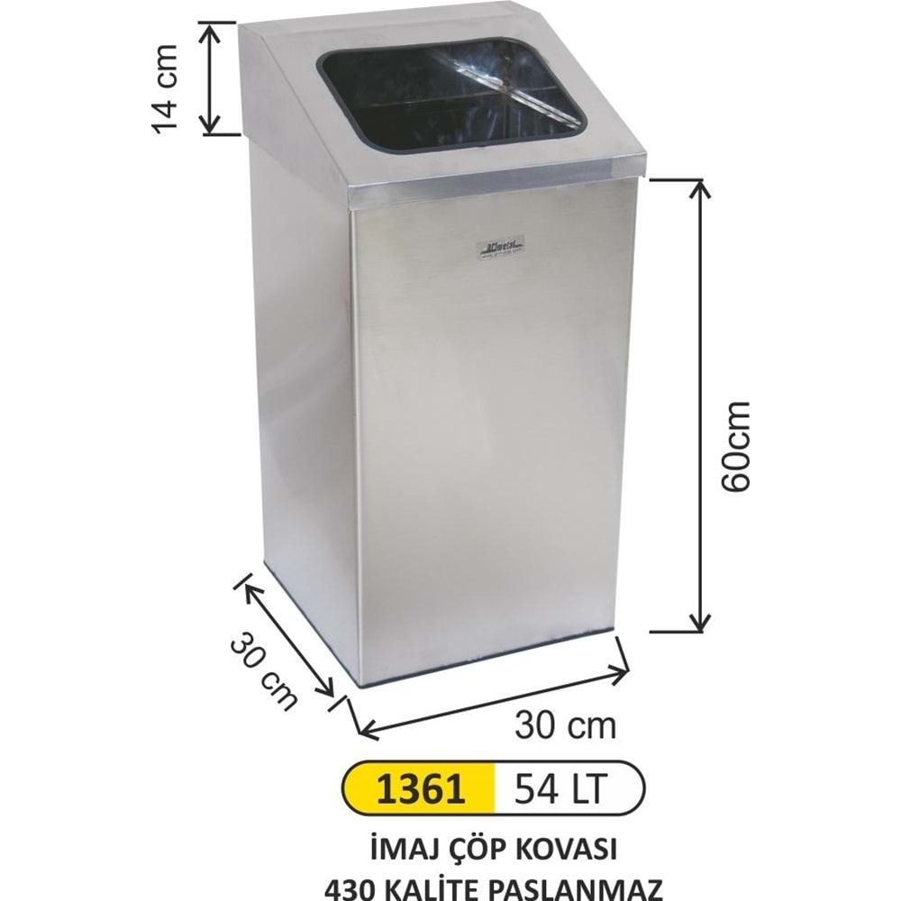 ARI METAL İMAJ KÜLLÜKLÜ ÇÖP KOVASI PASLANMAZ 1361