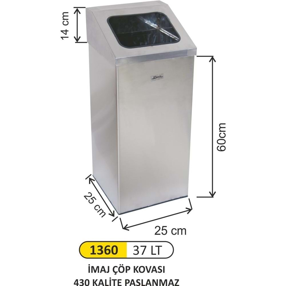 ARI METAL İMAJ KARE ÇÖP KOVASI PASLANMAZ 1360