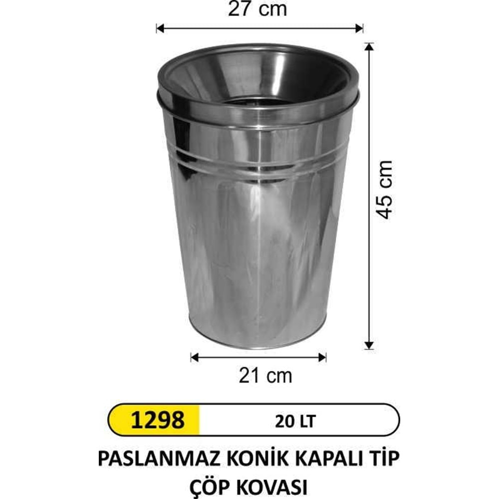 ARI METAL PASLANMAZ KONİK ÇÖP KOVASI 20LT 1298