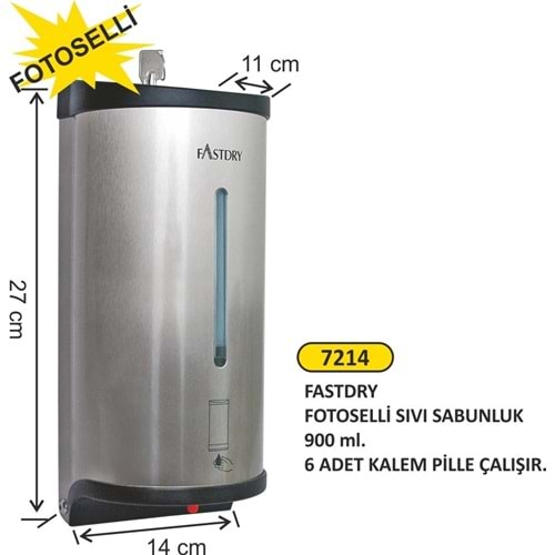 ARI METAL FASTDRY FOTOSELLİ SIVI SABUNLUK PASLANMAZ ÇELİK 7214