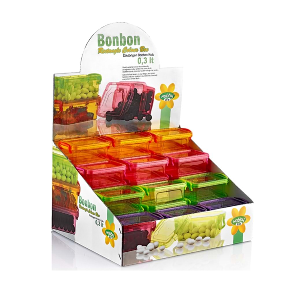 HOBBY LİFE 0.3LT DİKDÖRTGEN BONBON SAKLAMA KABI 02 1047
