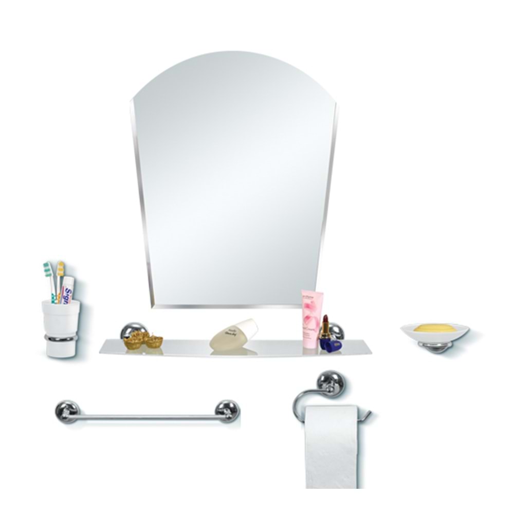 ÇELİK AYNA BİZOTELİ KROM GÜL AYNA SET 43 CM X 50 CM X 60 CM 409
